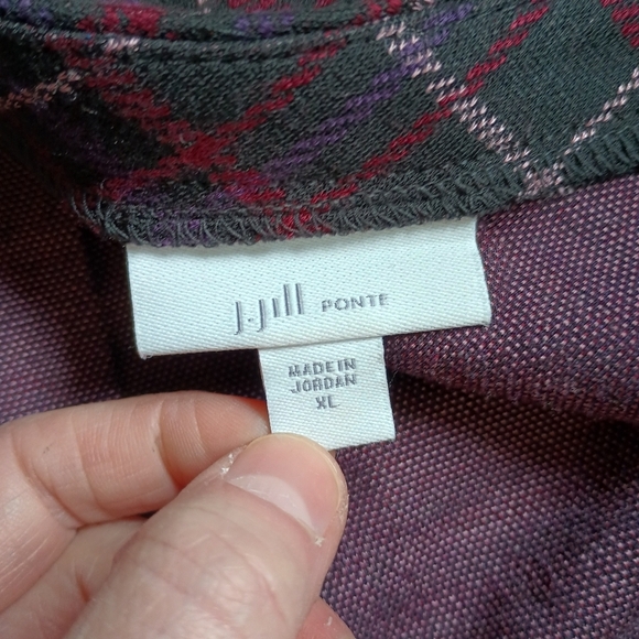 J Jill Ponte Knit Top XL Plaid Pleated Buttons Swing Red Black Academia - Picture 10 of 14